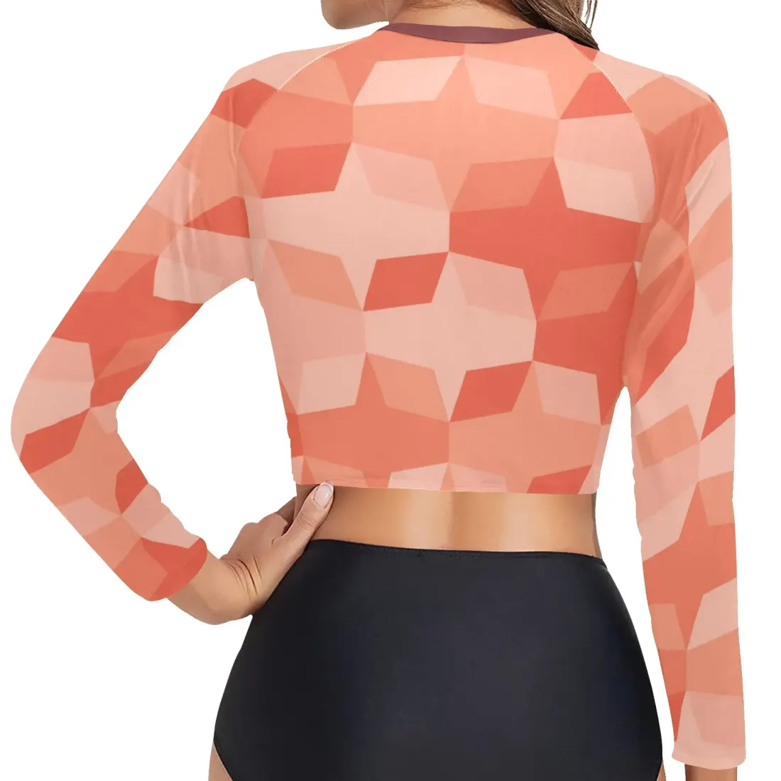 All-Over Print Long Sleeve Crop Top(Model S27) — photo 2