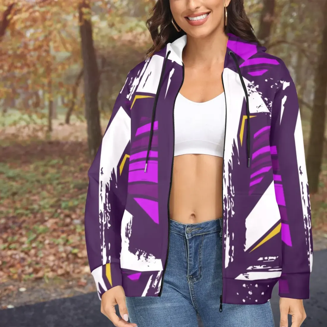 Women's Fleece Full-Zip Hoodie (Model H60) — photo 2