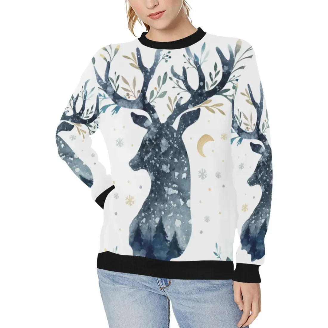 Women's Rib Cuff Crew Neck Sweatshirt (H34)