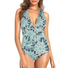 Women's Plunge Halter Backless Swimsuit (Model S51) thumbnail 3