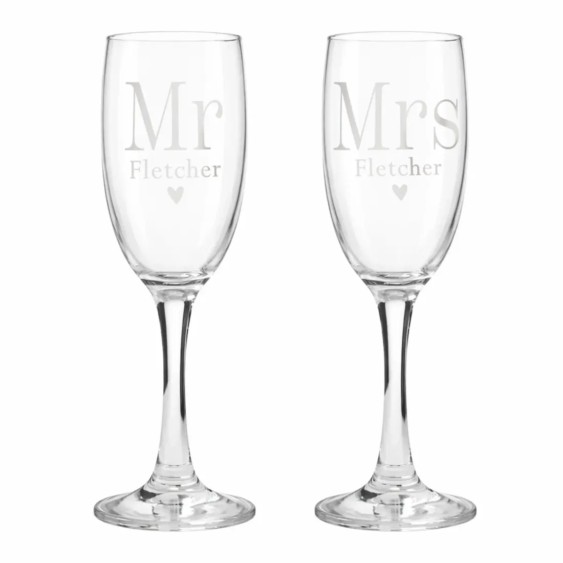 Personalised Mr & Mrs Champagne Flute Pair, Engraved Wedding Glasses, Custom Name Gift — photo 4