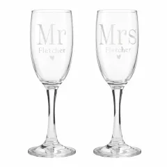 Personalised Mr & Mrs Champagne Flute Pair, Engraved Wedding Glasses, Custom Name Gift thumbnail 4