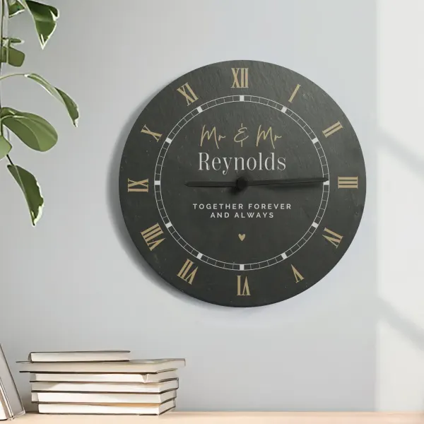 Personalized Slate Clock, Roman Numeral Modern Home Decor, Wedding Anniversary Gift