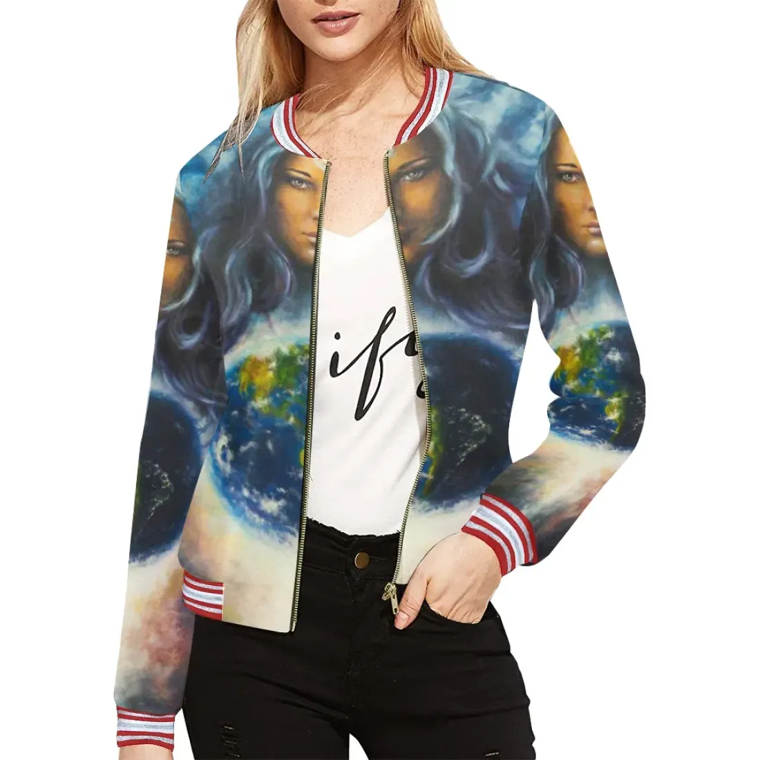 Women's All Over Print Horizontal Stripes Jacket (Model H21)