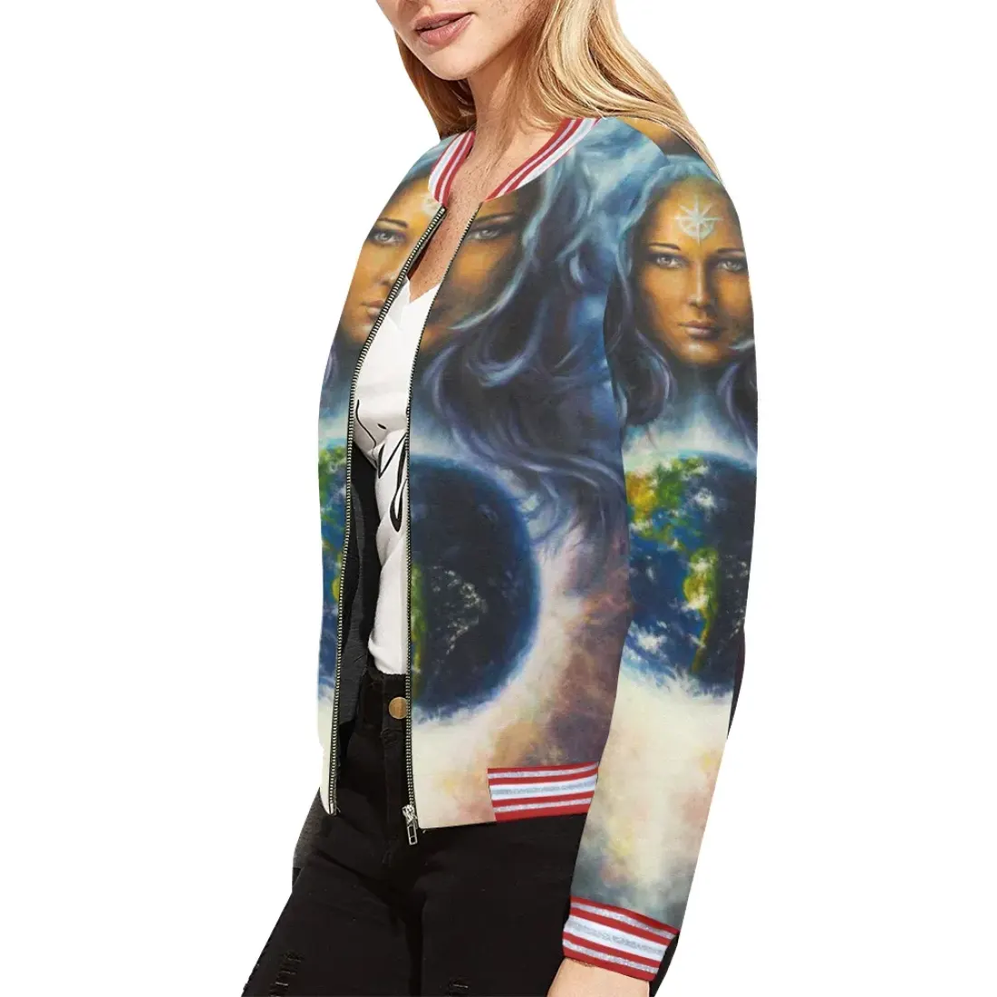 Women's All Over Print Horizontal Stripes Jacket (Model H21) — photo 2