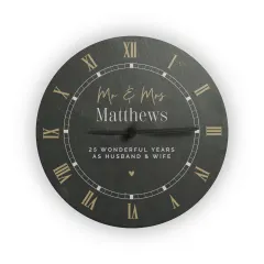 Personalized Slate Clock, Roman Numeral Modern Home Decor, Wedding Anniversary Gift thumbnail 4