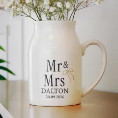 Personalised Mr & Mr Ceramic Jug Vase, Black Gold Wedding Gift thumbnail 3