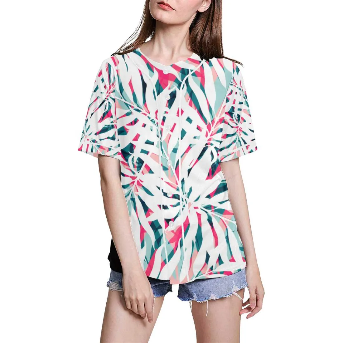 Women's All Over Print Baseball Jersey(ModelT50)