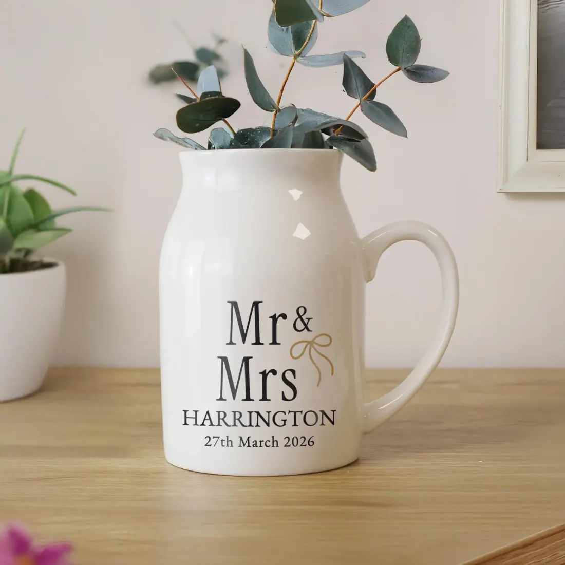 Personalised Mr & Mr Ceramic Jug Vase, Black Gold Wedding Gift — photo 4