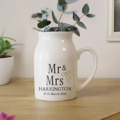 Personalised Mr & Mr Ceramic Jug Vase, Black Gold Wedding Gift thumbnail 4