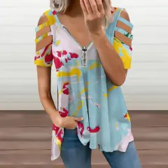 Women's Off Shoulder Zip V-Neck Tunic thumbnail 2