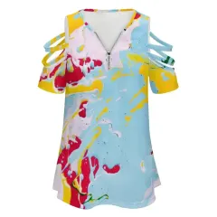 Women's Off Shoulder Zip V-Neck Tunic thumbnail 4