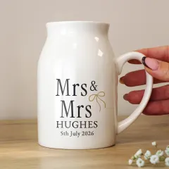 Personalised Mr & Mr Ceramic Jug Vase, Black Gold Wedding Gift thumbnail 5