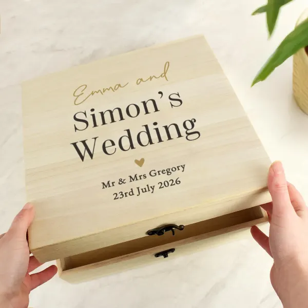 Personalised Black and Gold Wooden Keepsake Box, Our Wedding Memories Custom Memory Chest