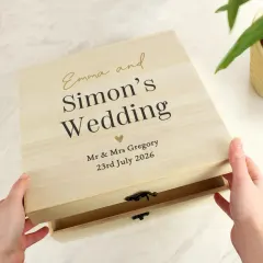 Personalised Black and Gold Wooden Keepsake Box, Our Wedding Memories Custom Memory Chest thumbnail 1