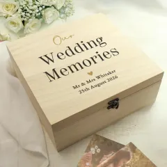 Personalised Black and Gold Wooden Keepsake Box, Our Wedding Memories Custom Memory Chest thumbnail 4