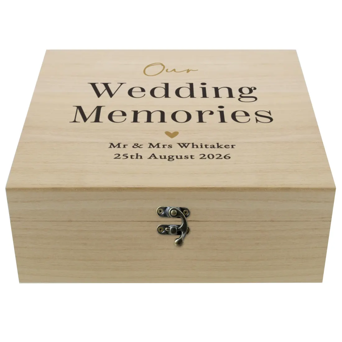 Personalised Black and Gold Wooden Keepsake Box, Our Wedding Memories Custom Memory Chest — photo 5