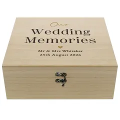 Personalised Black and Gold Wooden Keepsake Box, Our Wedding Memories Custom Memory Chest thumbnail 5