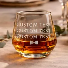 Custom Wedding Whisky Glass, Engraved Bow Tie Tumbler Gift for Groomsmen and Bridal Party thumbnail 2