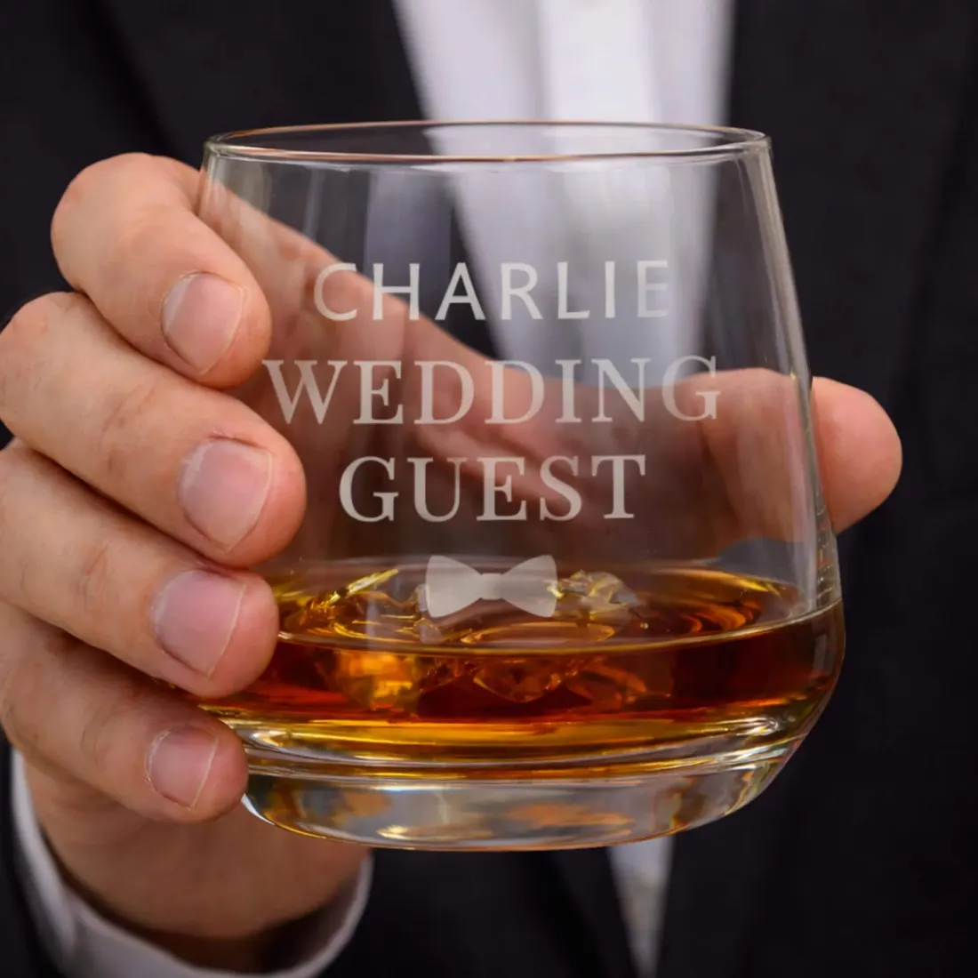 Custom Wedding Whisky Glass, Engraved Bow Tie Tumbler Gift for Groomsmen and Bridal Party — photo 3