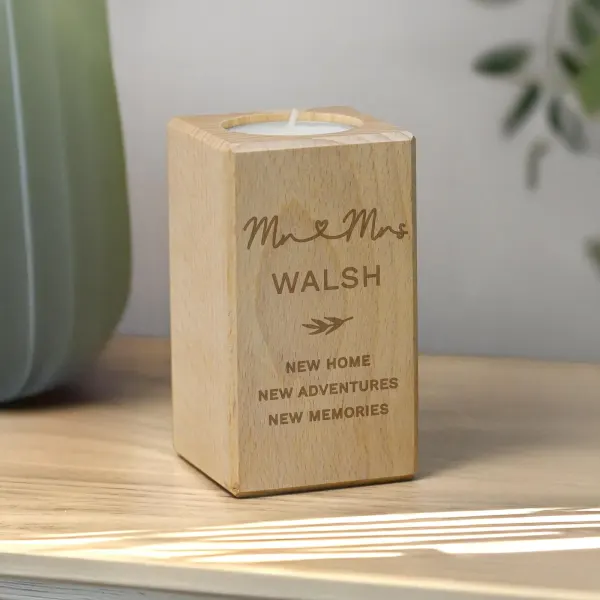 Personalised Wedding Engraved Wooden Tealight Holder