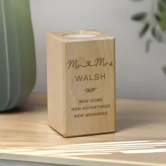 Personalised Wedding Engraved Wooden Tealight Holder thumbnail 1