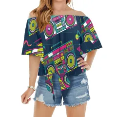 Off Shoulder Knot Front Blouse Top (Model T71) thumbnail 1