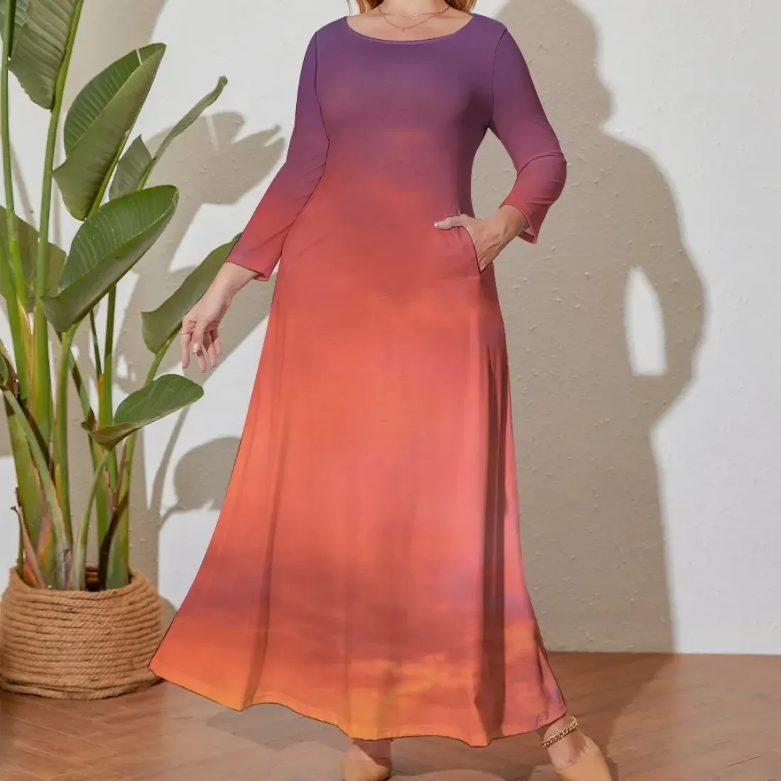 Plus Size Loose-Fit Long Sleeve Dress