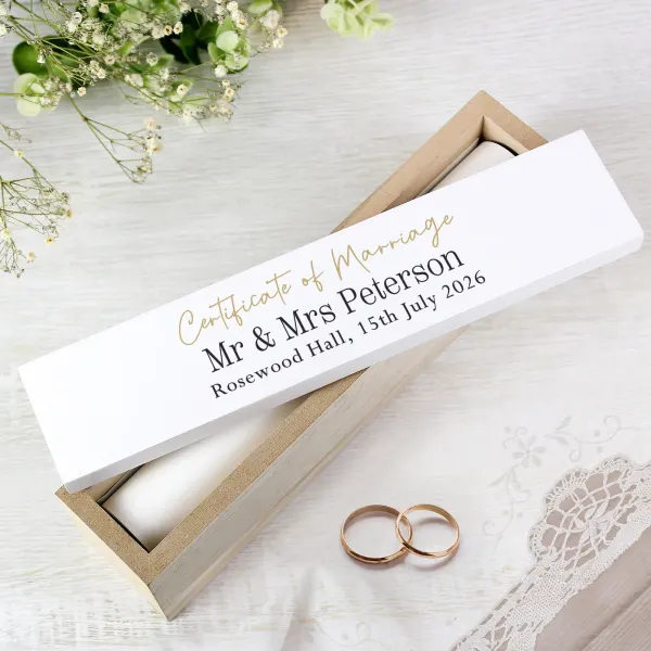 Personalised Black and Gold Certificate Holder, Custom Wedding Certificate Keepsake Box