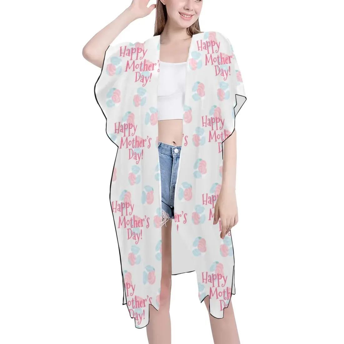 Mid-Length Side Slits Chiffon Cover Up (Model H50)