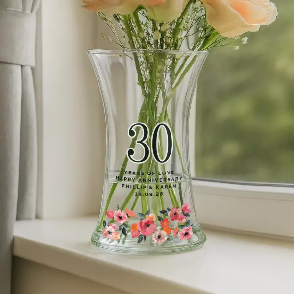 Personalised Floral Big Age Waisted Vase, Custom Number Glass Flower Vase Birthday Gift