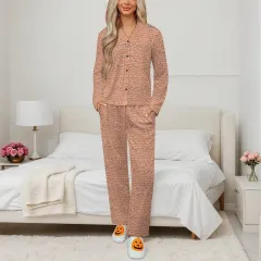 Women's V- Neck Long Sleeve Pajama Set thumbnail 1