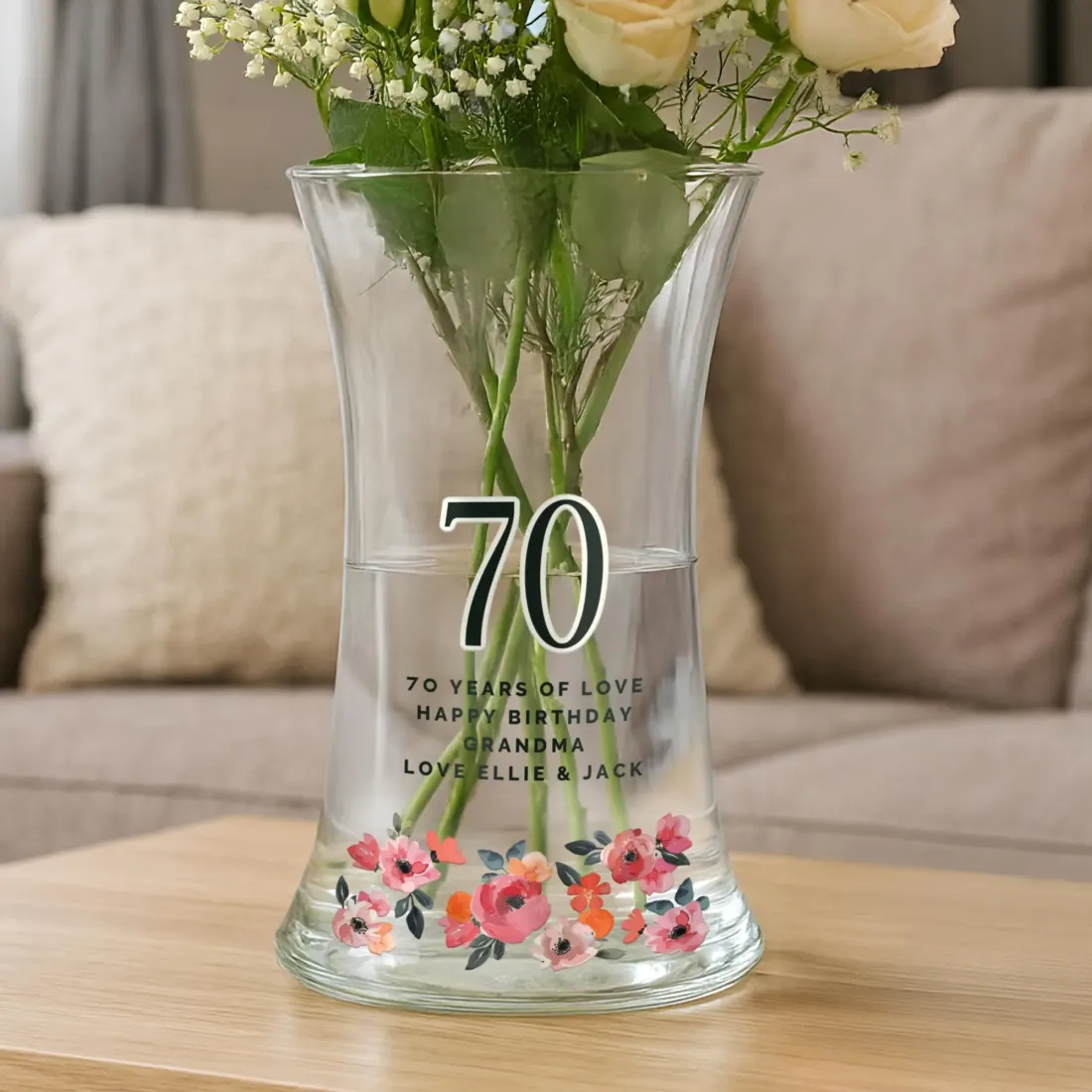 Personalised Floral Big Age Waisted Vase, Custom Number Glass Flower Vase Birthday Gift — photo 3