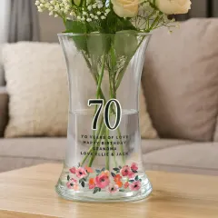 Personalised Floral Big Age Waisted Vase, Custom Number Glass Flower Vase Birthday Gift thumbnail 3