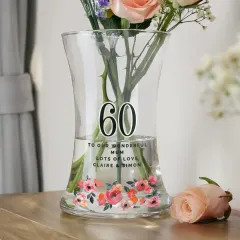 Personalised Floral Big Age Waisted Vase, Custom Number Glass Flower Vase Birthday Gift thumbnail 4