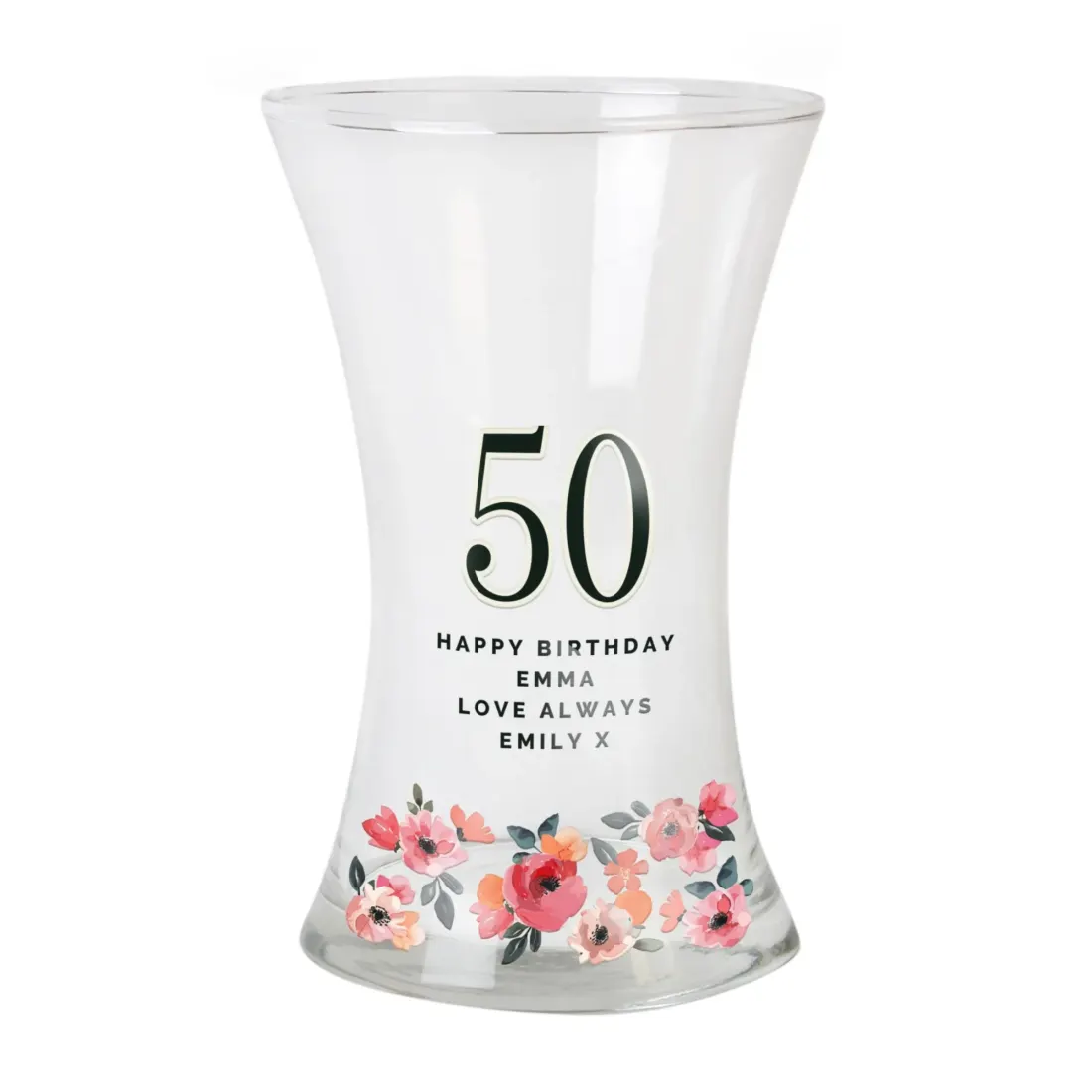 Personalised Floral Big Age Waisted Vase, Custom Number Glass Flower Vase Birthday Gift — photo 5