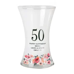 Personalised Floral Big Age Waisted Vase, Custom Number Glass Flower Vase Birthday Gift thumbnail 5