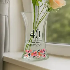 Personalised Floral Big Age Waisted Vase, Custom Number Glass Flower Vase Birthday Gift thumbnail 6