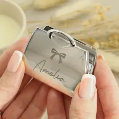 Personalised Bow Handbag Compact Mirror, Engraved Name Purse Mirror Gift for Her thumbnail 1