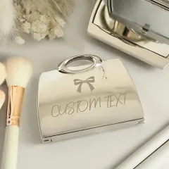 Personalised Bow Handbag Compact Mirror, Engraved Name Purse Mirror Gift for Her thumbnail 2