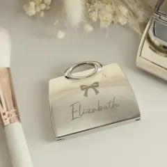 Personalised Bow Handbag Compact Mirror, Engraved Name Purse Mirror Gift for Her thumbnail 3