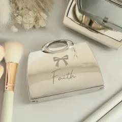 Personalised Bow Handbag Compact Mirror, Engraved Name Purse Mirror Gift for Her thumbnail 4