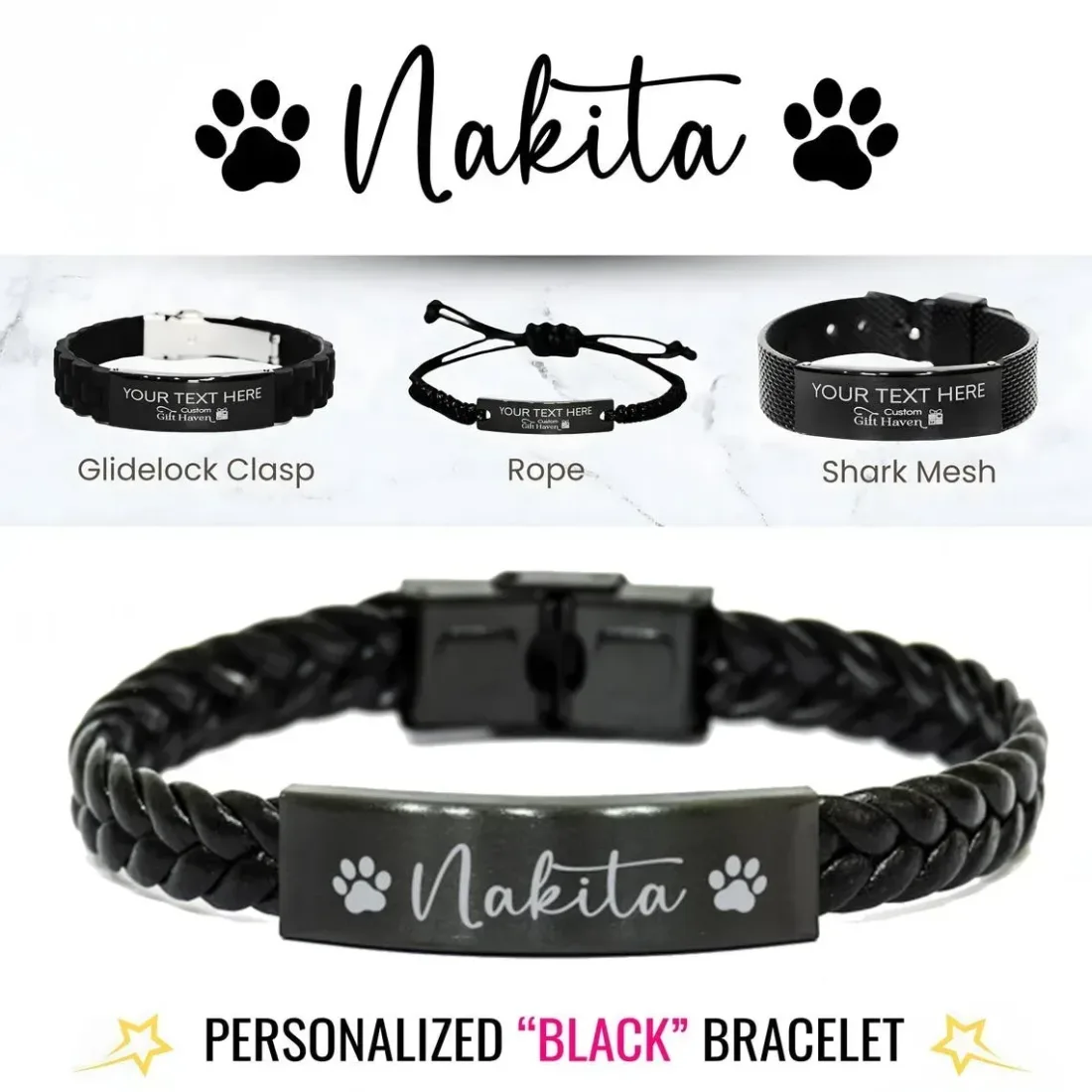 Personalized Pet Memorial Bracelet, Custom Engraved Name Jewelry