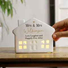 Personalised Black and Gold Ceramic LED House, Custom Light Up Home Ornament Gift thumbnail 1