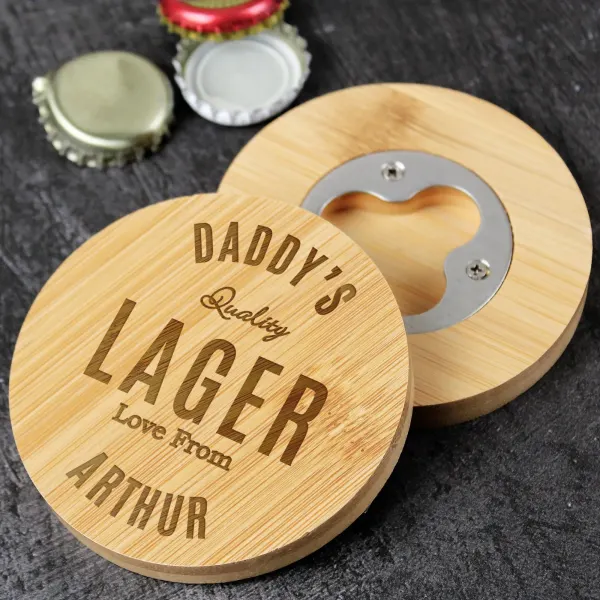 Personalised Free Text Bamboo Bottle Opener Coaster, Custom Engrave Text Gifts
