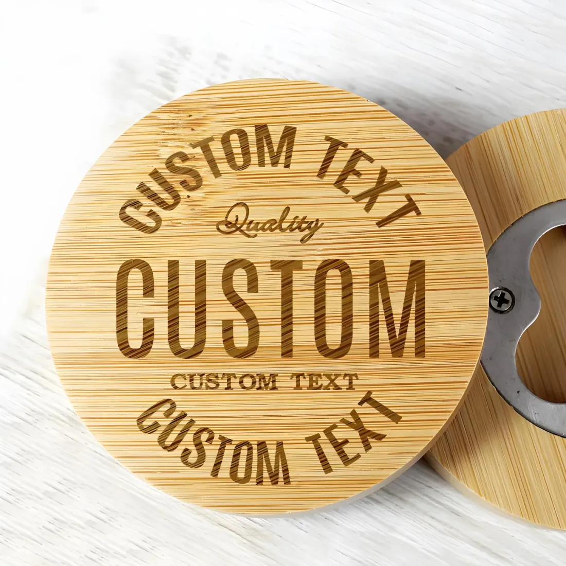 Personalised Free Text Bamboo Bottle Opener Coaster, Custom Engrave Text Gifts — photo 2
