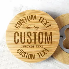 Personalised Free Text Bamboo Bottle Opener Coaster, Custom Engrave Text Gifts thumbnail 2