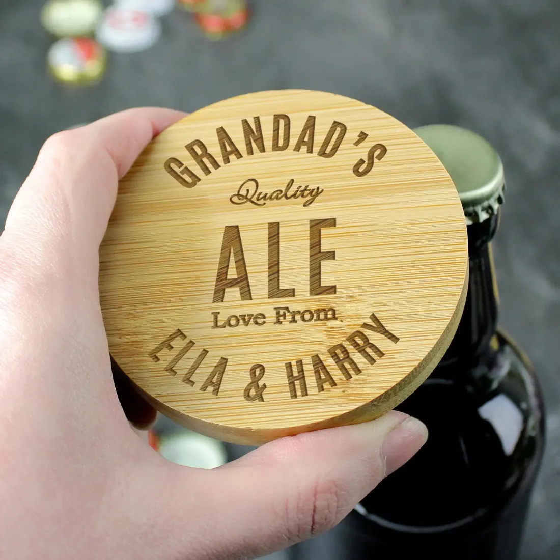 Personalised Free Text Bamboo Bottle Opener Coaster, Custom Engrave Text Gifts — photo 5