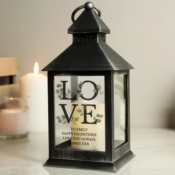 Personalised LOVE LED Black Lantern, Custom Engraved Wedding Gift, Romantic Memory Light Decor, Anniversary Keepsake Lantern