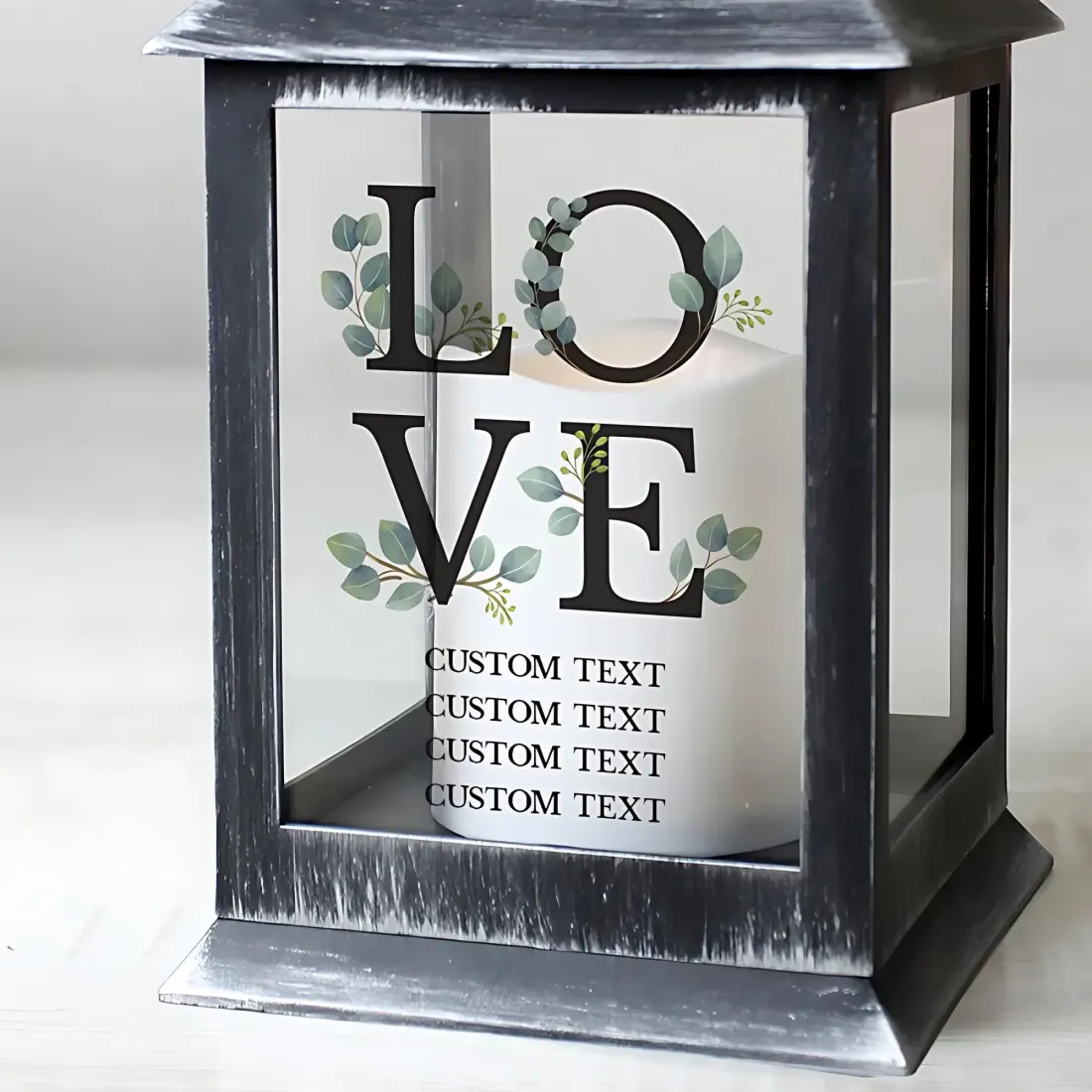 Personalised LOVE LED Black Lantern, Custom Engraved Wedding Gift, Romantic Memory Light Decor, Anniversary Keepsake Lantern — photo 2